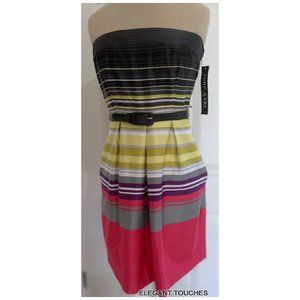 Jump Girl Strapless Satin Brushed Striped Party Dress Size 1/2 Jrs Belted XS